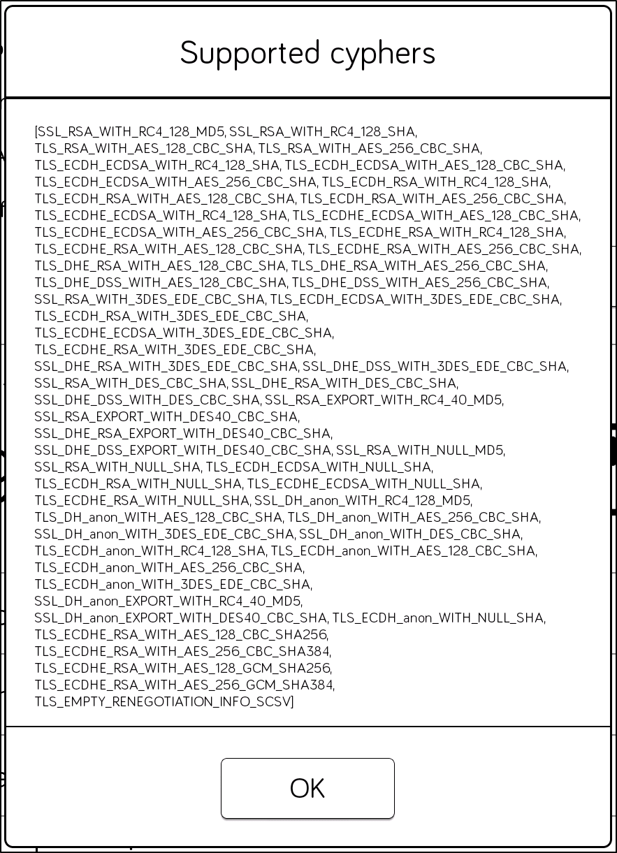Screenshot: Supported cyphers